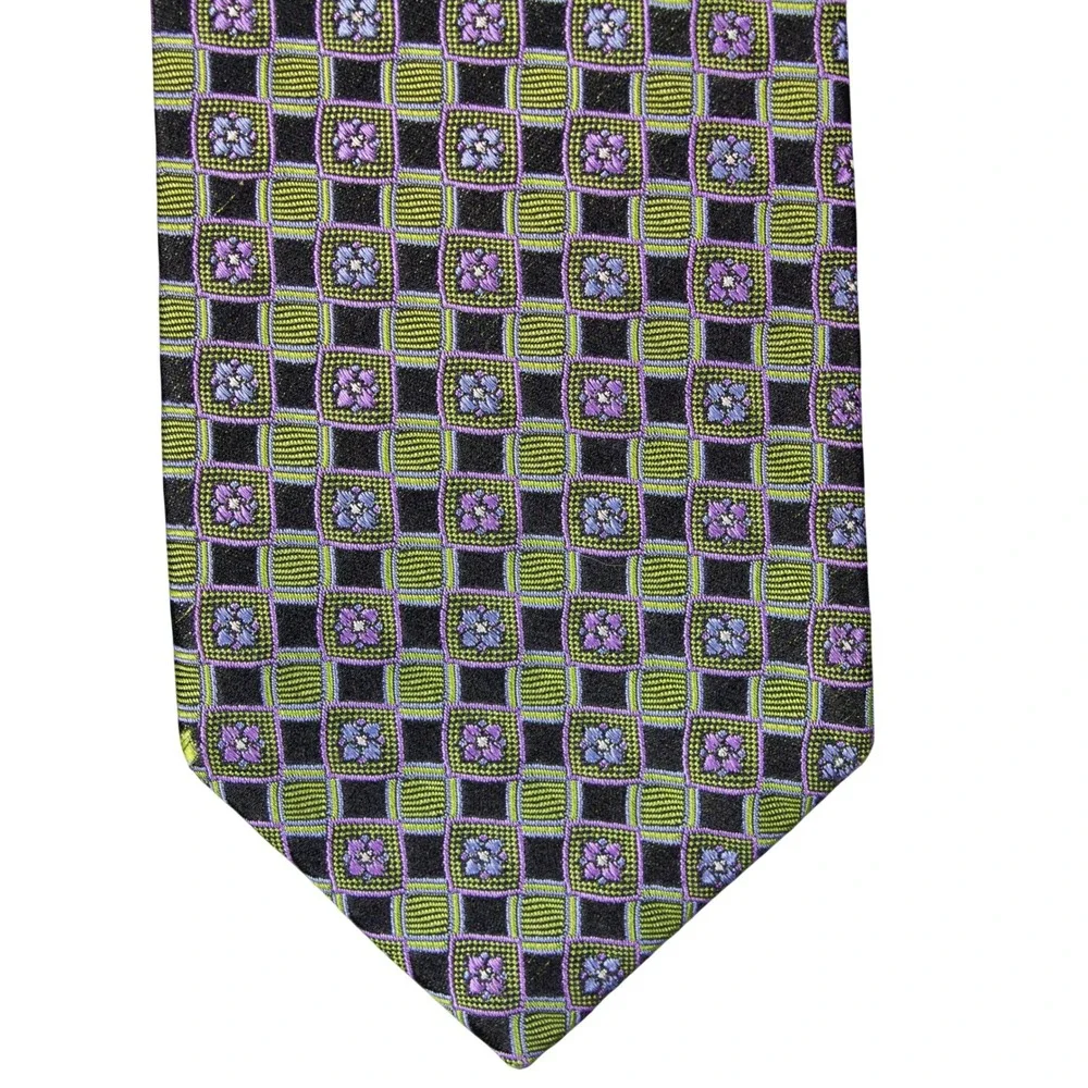 Robert Talbott‎ Best of Class Mens Silk Tie Green Purple Geometric Floral